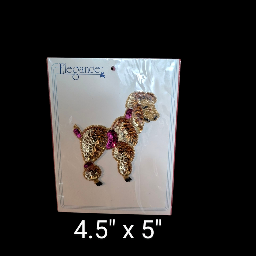 Vintage Elegance Gold and Pink Sequin Poodle Applique